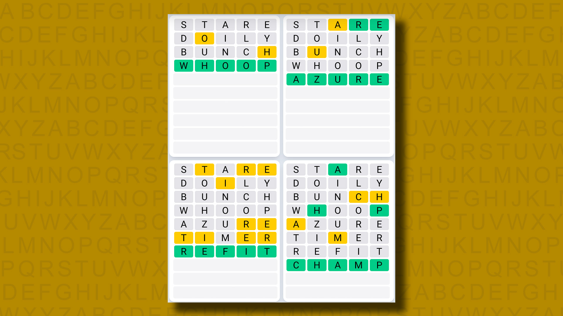 Réponses de Quordle Daily Sequence pour le jeu 846 sur fond jaune