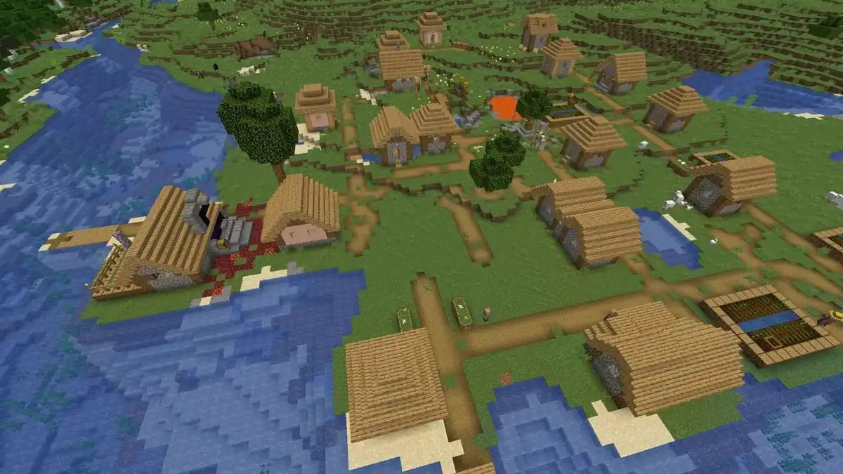 Portail et village en ruine dans Minecraft