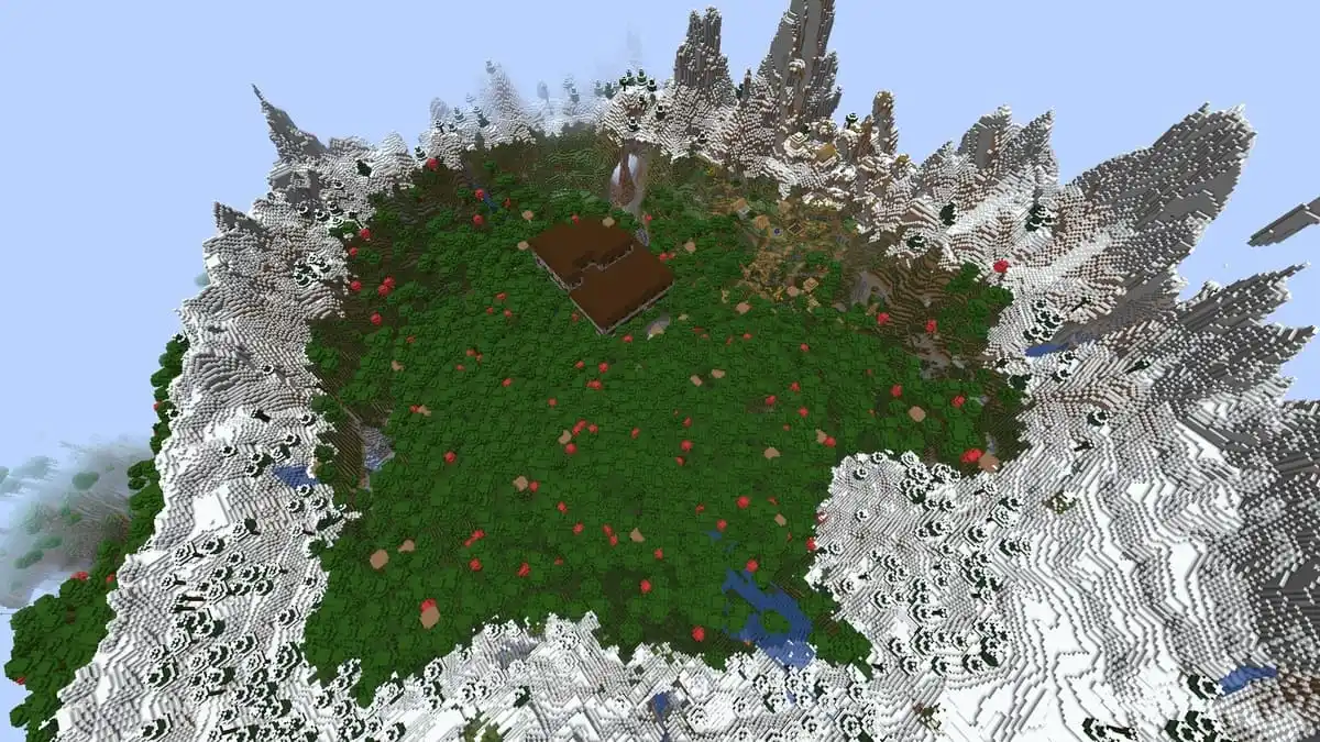 Manoir et village boisés dans Minecraft