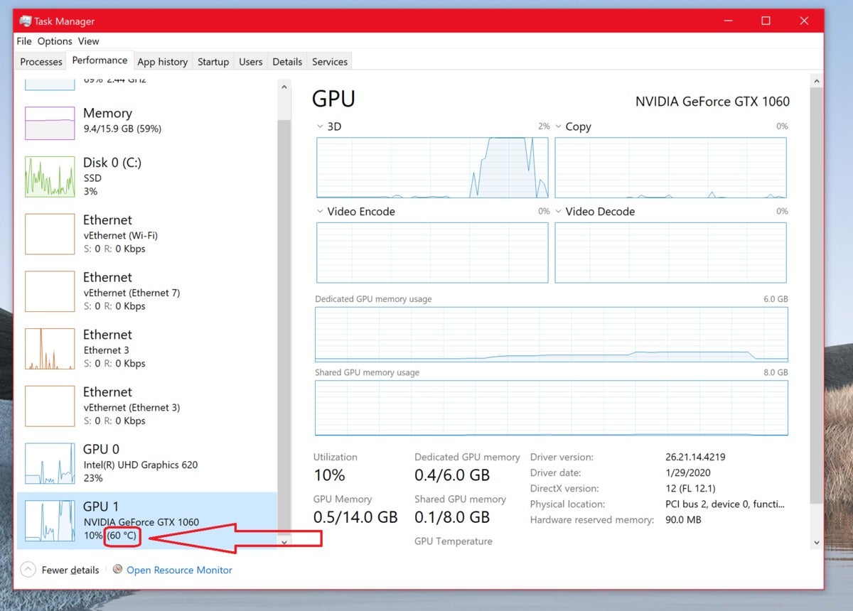 Microsoft Windows 10 20h1 Temp GPU modifié