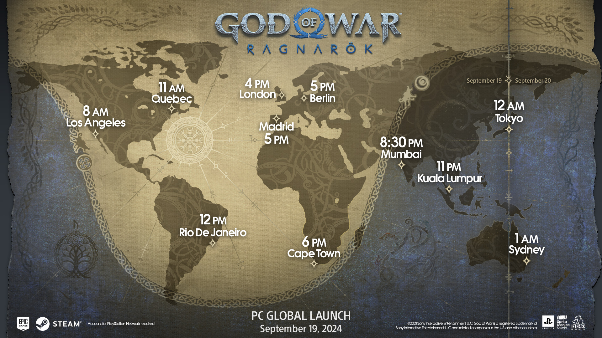 Carte temporelle de sortie de God of War Ragnarok sur PC