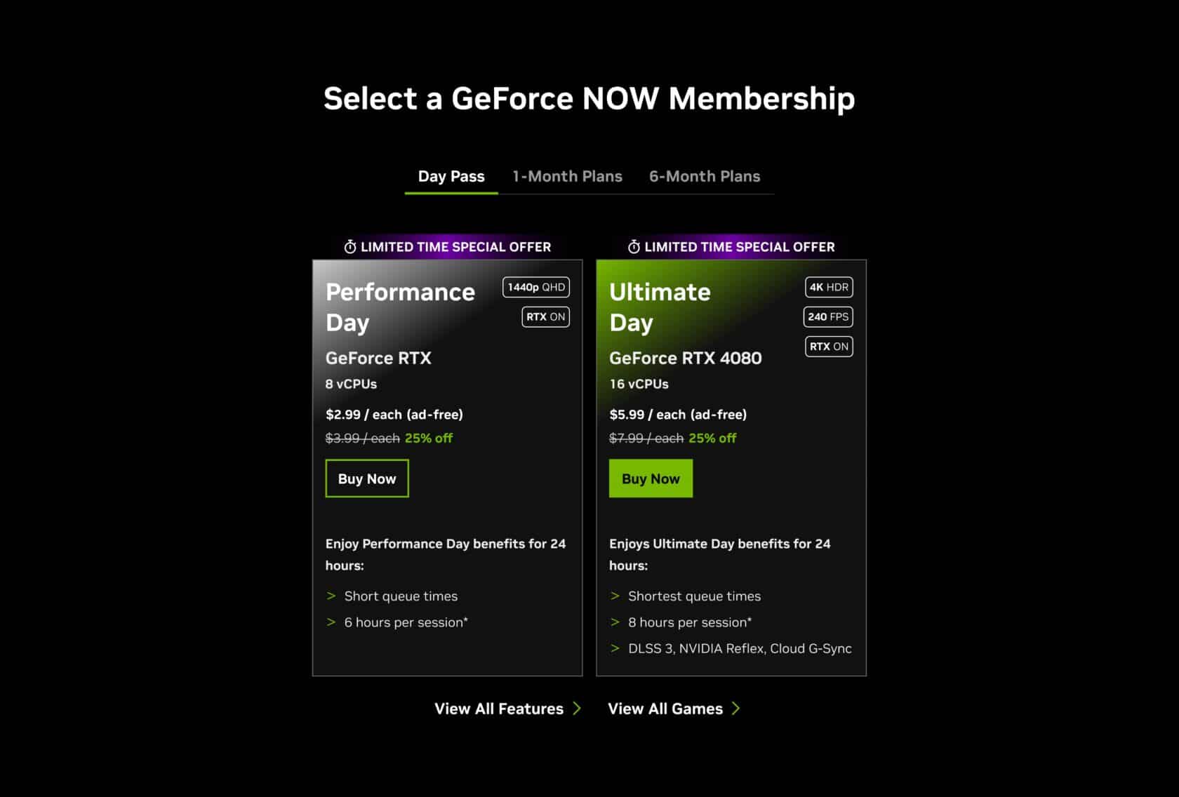 Vente de pass journaliers sur GeForce NOW