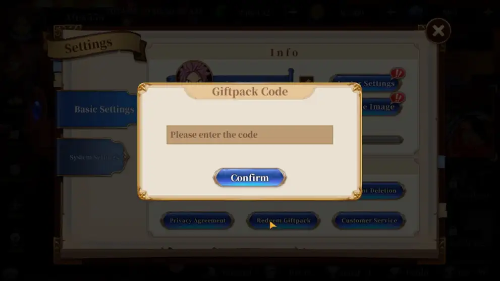 Menu d’échange de codes dans Fairy Tail Fierce Fight